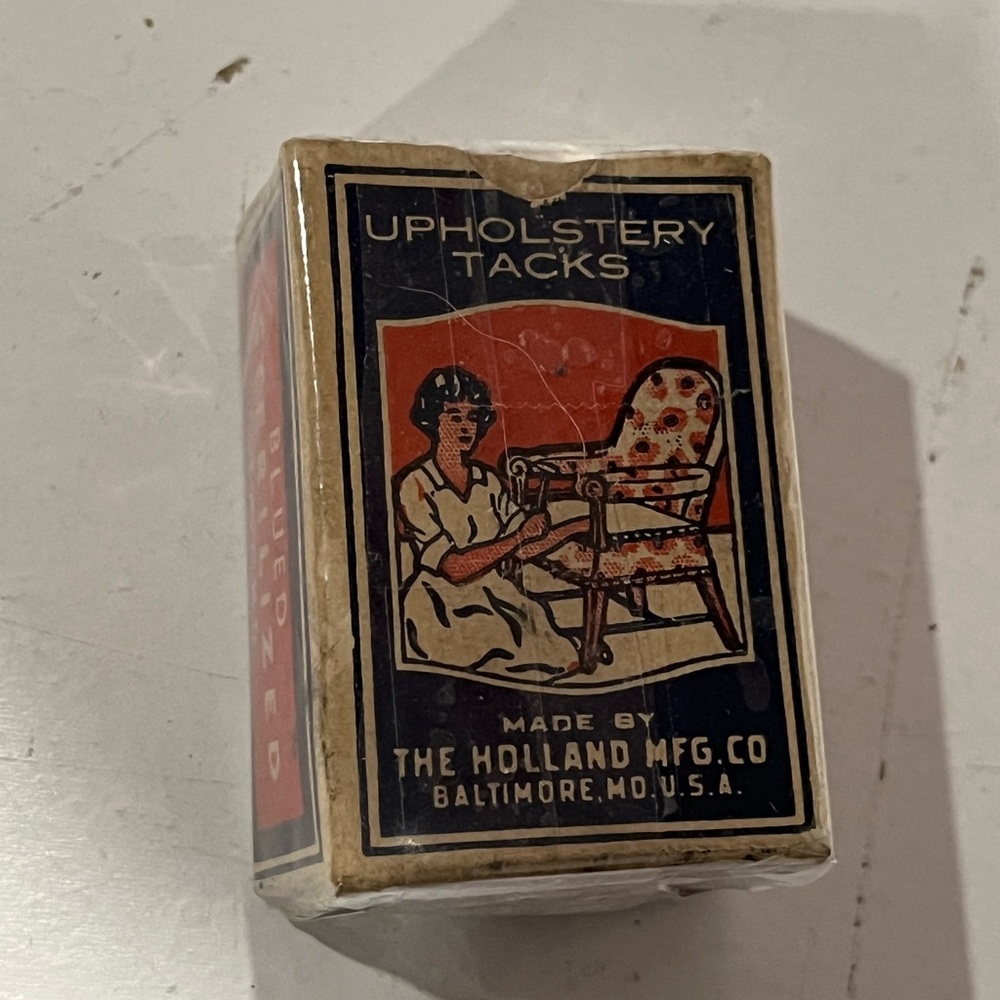SEALED Antique 1930s Holland Upholstery Tacks Box Hardware